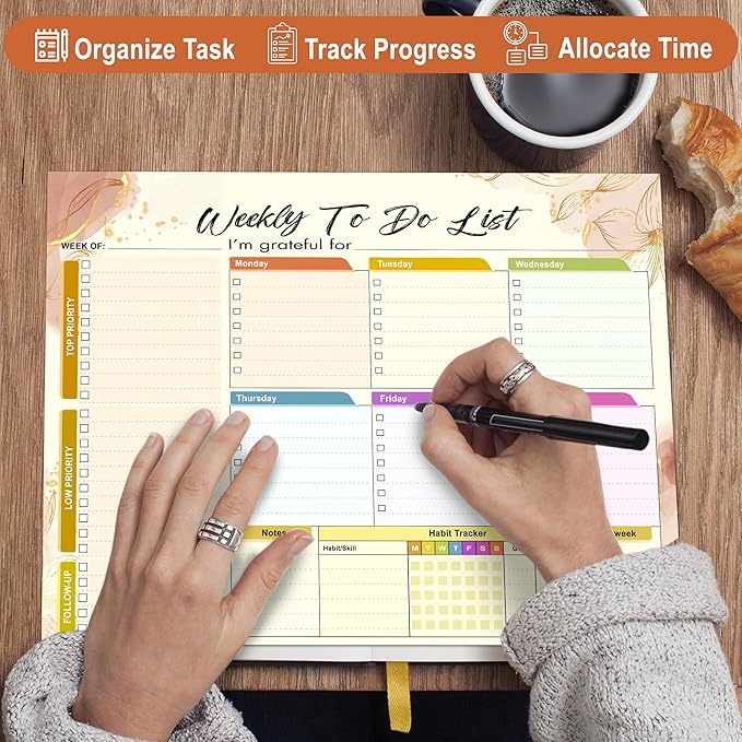 Weekly Planning To-Do-List Pad, 52 Undated Sheets for Daily To-Do Lists, Habit Tracking, Academic Scheduling, and Productivity Goals - Perfect for Work, Home, and Office Organization 8.5x11 inches