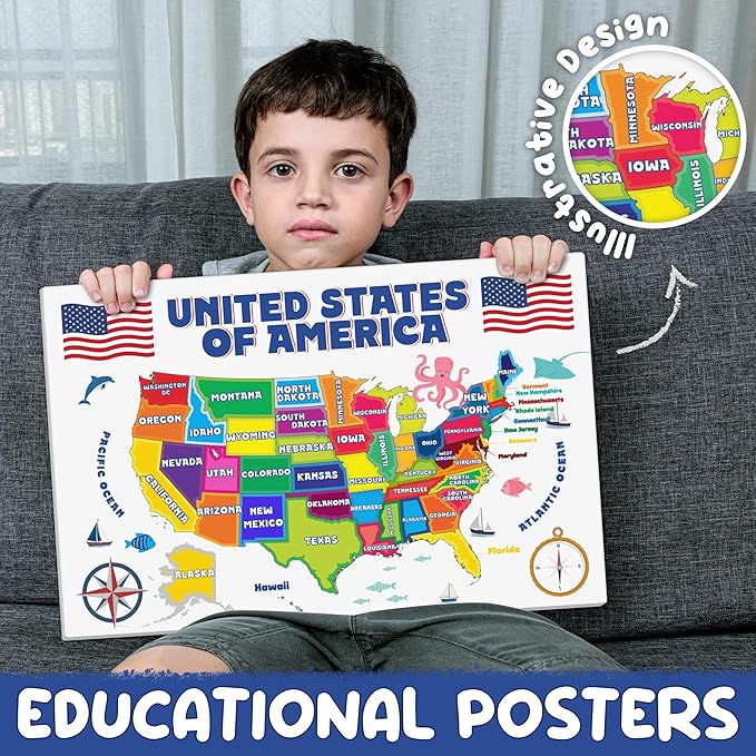GIAMVART 18 Educational Posters, Days Of The Week, ABC, Numbers, Shapes, Colors, Modern-Boho Style, Glossy, Card Stock, Unframed, 11x17 inches, Perfect for Classroom, Kids Room, Ages 1-8