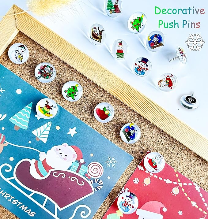 24Pcs Christmas Decorative Push pins,Cute Bulletin Board Tacks,Cork Board Tacks,Thumb Tack Decorative for CorkBoard, Office Organization or Home