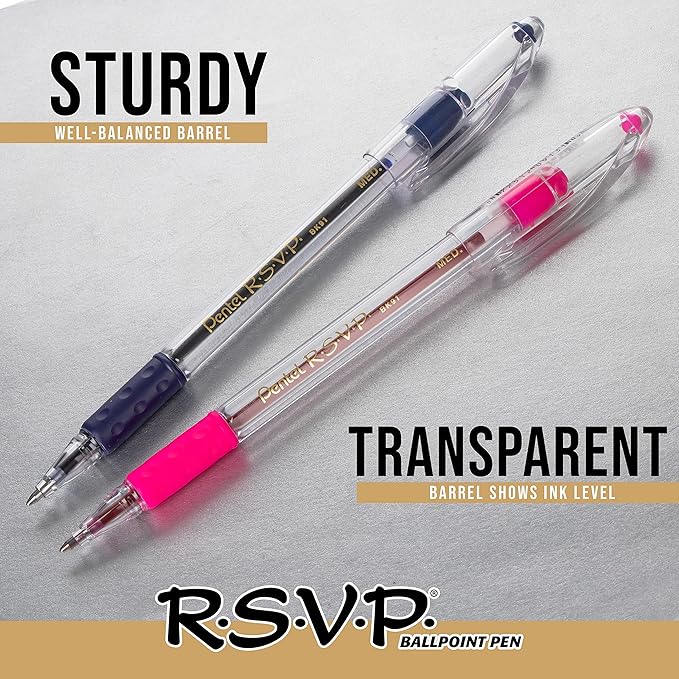 Pentel RSVP Ballpoint Pen, (0.7mm), Fine Line, Violet Ink (BK90BP2V) (Pack of 1, 2 Count Total)