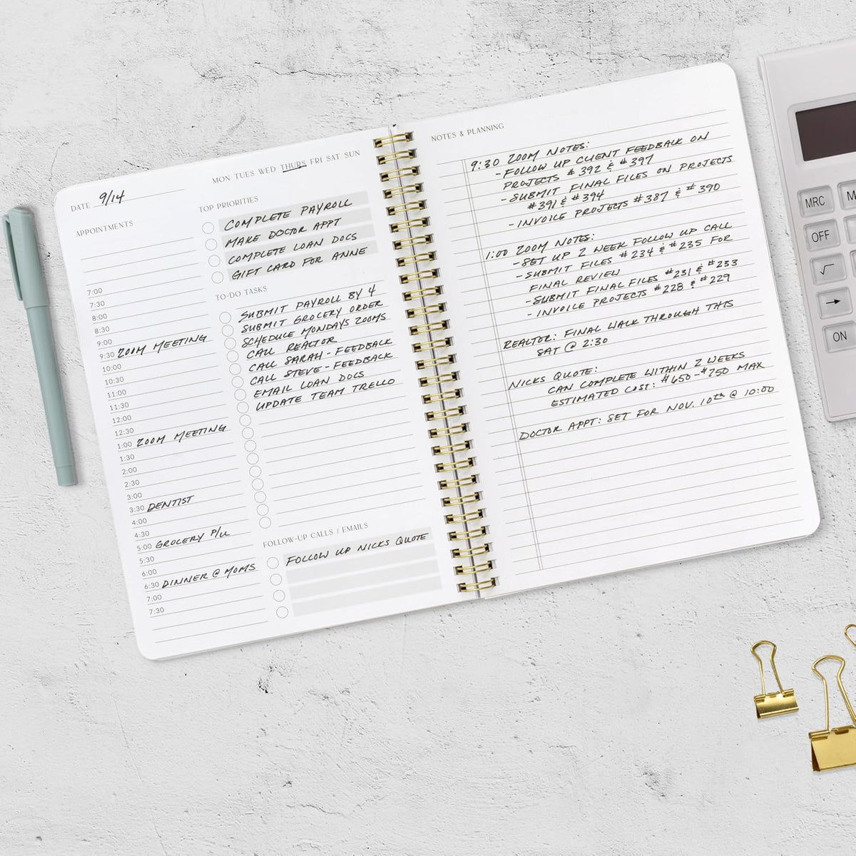 Beautiful Daily Planner And Notebook With Hourly Schedule - Spiral Notepad Aesthetic Spiral to Do List Notepad to Easily Organize Your Tasks and Appointments - School or Office Supplies for Women