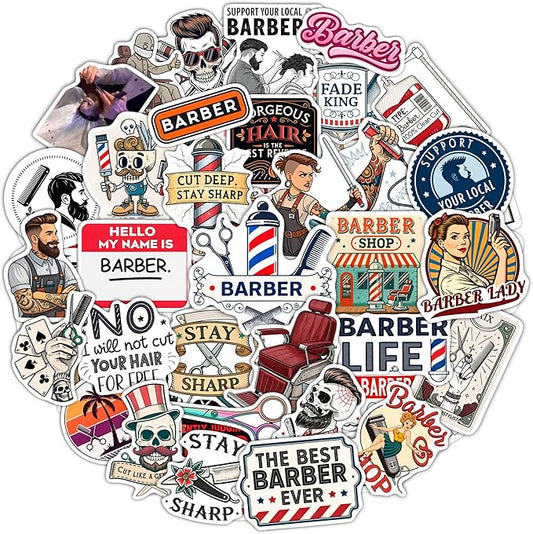 100Pcs Barber Stickers and Decals for Water Bottle, Laptop - Barbershop Stickers - Barber Gifts for Men, Party Supplies - Gift for Women & Men
