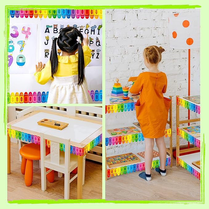 ERKE 60 Feet Bulletin Board Borders, Self Adhesive Crayon Die-Cut Rolled Border Trim Colorful Decoration with Strong & Permanent Adhesive for School, Classroom Offices Wall, Desks, Windows