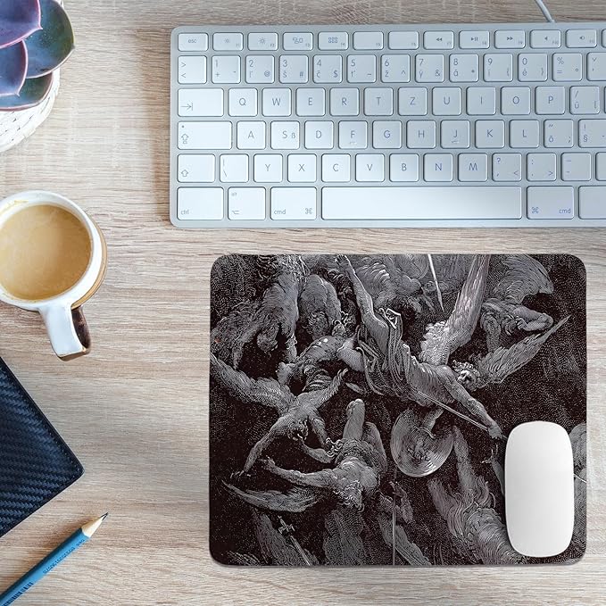 Dark Gothic Mouse Pad,Vintage Hell Desk Mat,Vintage Desk Decor,Blck and White Renaissance Mouse Pad for Dorm Home Office Decor,10.2x8.3 Inch