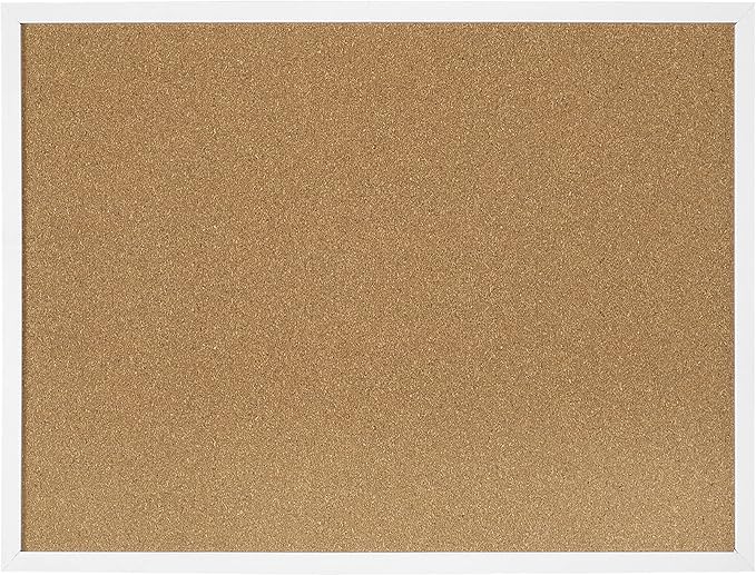 FEBSNOW Cork Board Bulletin Board 23 x 15.7 Inches with Rectangle White Frame Hanging Pin for Walls Office Message Board or Vision Board Decoration