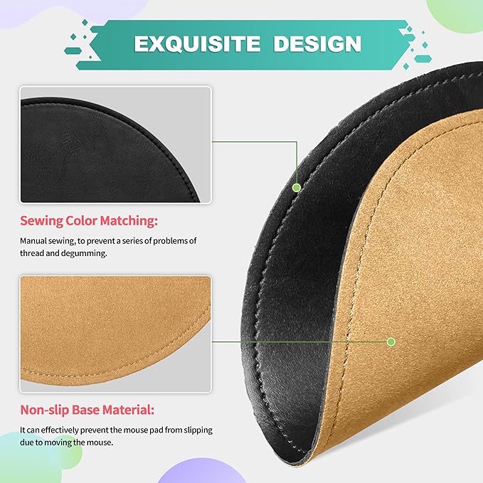 Mouse Pad，Round Mouse Pad，PU Mouse Pad，Leather Mouse Pad with Stitched Edge Micro-Fiber Base with Non-Slip Waterproof，Mouse Pad for Computers，Laptop，9 x 9 Inch (Ruffle Detailed Black)