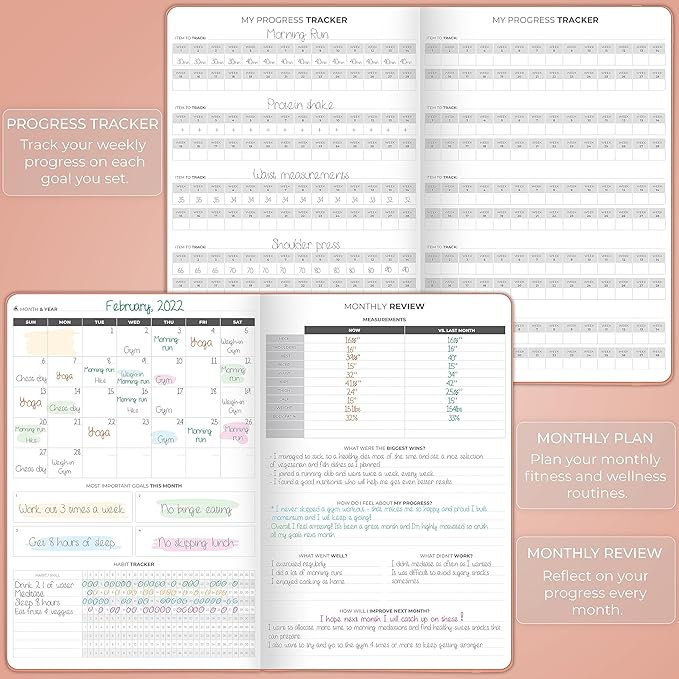 Clever Fox Fitness Journal PRO – Daily Workout Planner with Meal Planner & Habit Tracker – Gym Exercise Log Book for Women & Men – Fitness Planner Notebook – Lasts 6 Months, 7x10” - Light Pink
