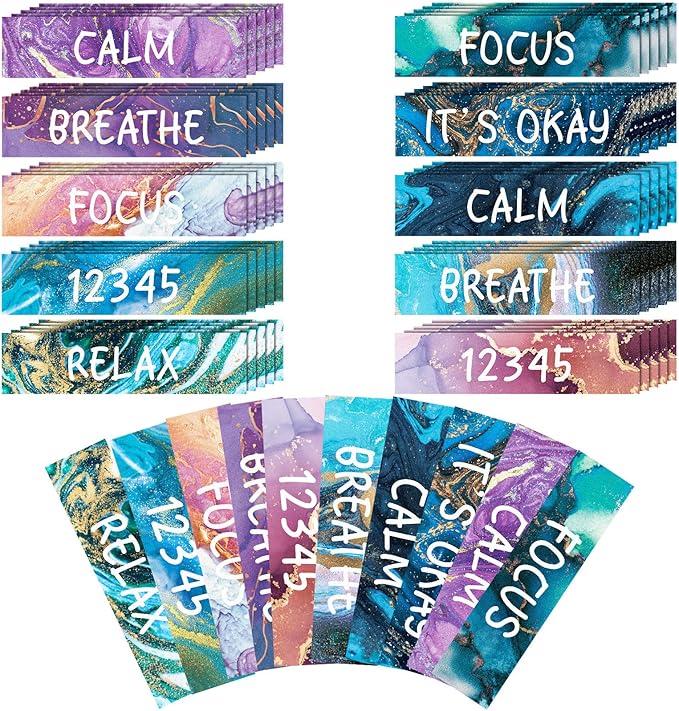 Crtiin 100 Pack Sensory Strips Anxiety Mindfulness Breath Calm Stickers Adhesive Texture Rough Tactile Fidget Tape for Mental Health Relief Anti Stress Stickers(Marble)