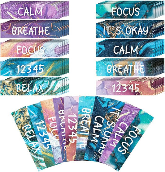 Crtiin 100 Pack Sensory Strips Anxiety Mindfulness Breath Calm Stickers Adhesive Texture Rough Tactile Fidget Tape for Mental Health Relief Anti Stress Stickers(Marble)