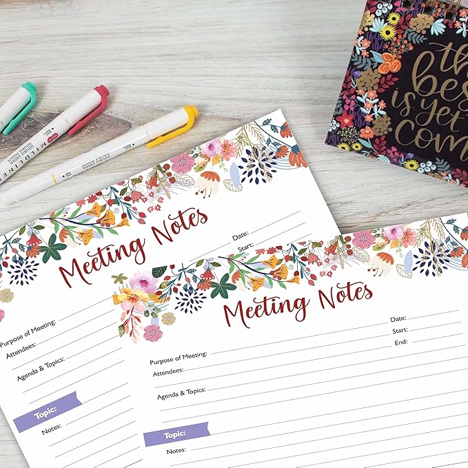 mudrit Meeting Notes Pad - Topics, Takeaways, Action Items & Follow-Ups - Undated Meeting Notes Agenda Organizer 53 pages, Tear Off Book - 8.5" x 11" inches