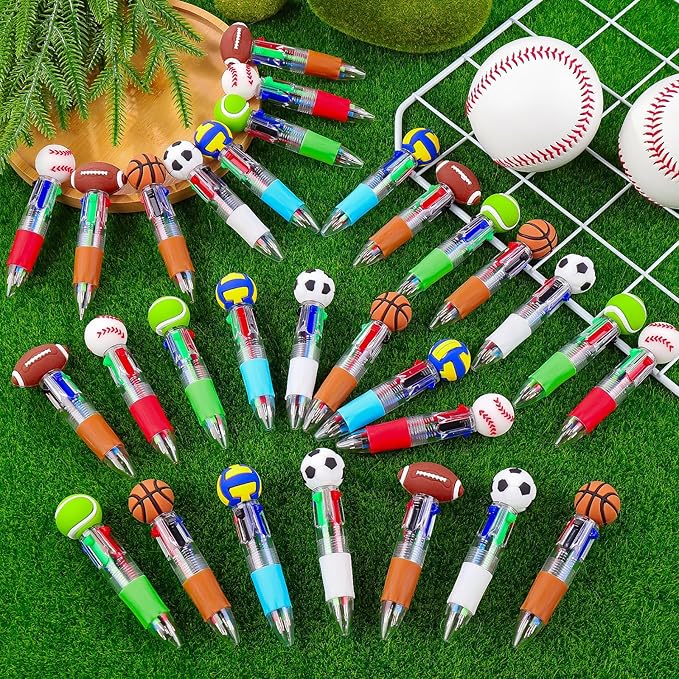 CZWZ 30Pcs Mini Multicolor Pens in One 4-in-1 Cute Pens Bulk for Kids, Ballpoint Pen for Birthdays and Children's Parties, Fun Gifts Assorted Ink Kawaii Pen(Sports)