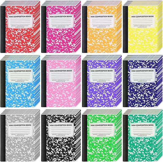 72 Pack Mini Composition Notebooks Bulk College Ruled Half Composition Notebook Narrow Ruled Small Pocket Marble Journal 12 Color 4.5" x 3.25"-60 Sheets for Students Office School Supplies