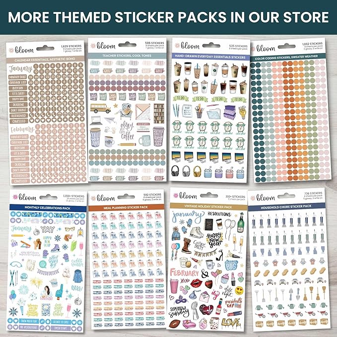 bloom daily planners Fall Expansion Sticker Pack - 8 Sheets / 411 Stickers - Autumn Harvest Variety Pack with Halloween & Thanksgiving - Planner Stickers for Calendar Decorating & Scrapbooking