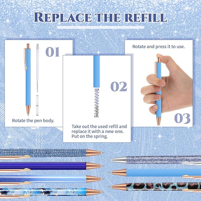 Sherr 7 Pcs Fancy Pens for Women Cute Sparkly Glitter Pens with 10 Pcs Black Ink Refills Pretty Gifts for Girls Office School Christmas Graduation(Adorable)