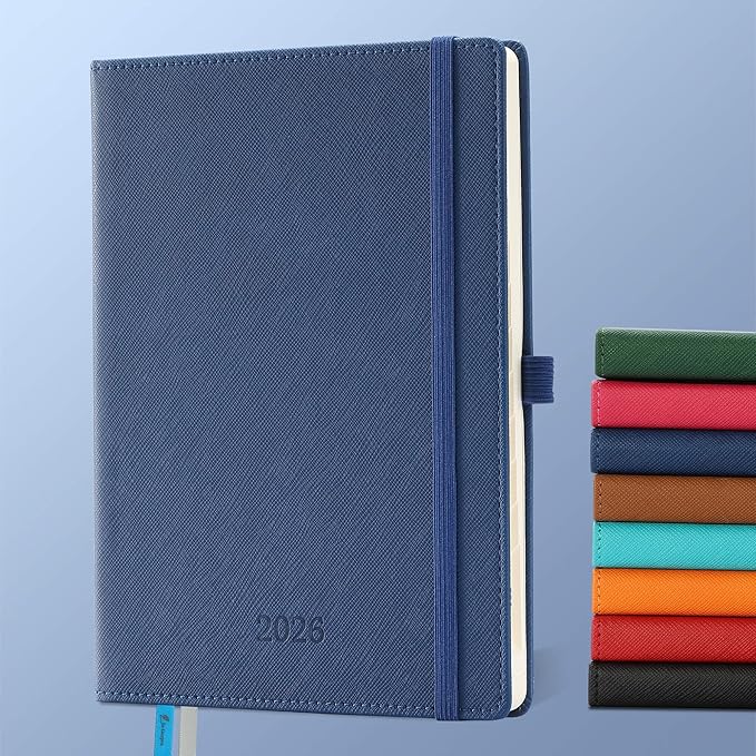 IN-LUXPRO Weekly Monthly 2026 Planner (Jan.26-Dec.26),8.5"x6.5",12 Months Agenda Plan with Month Tabs & Pocket,Expenses/Note Pages, Appointment Book Calendar with Hardcover Vegan Leather Cover,Blue