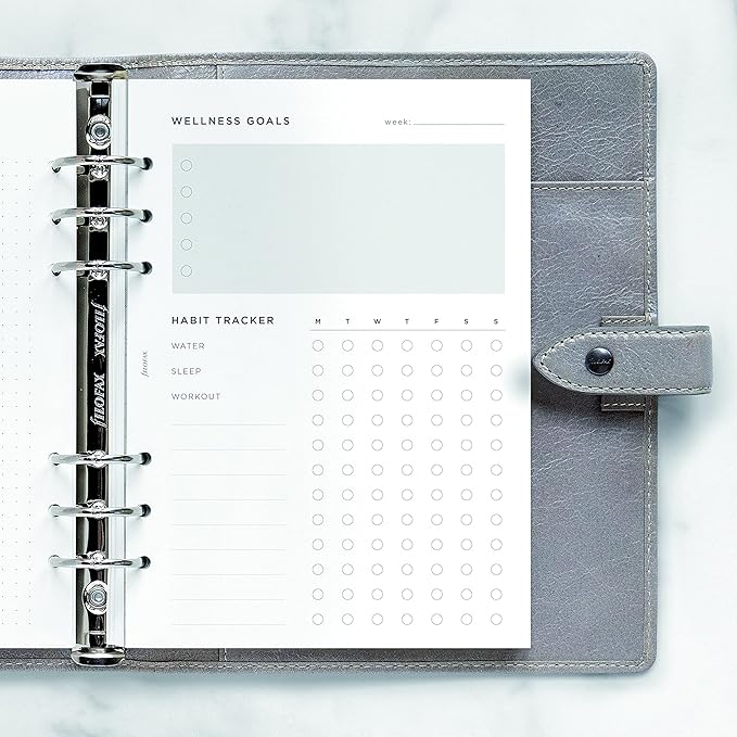 Filofax Organizer Refill, A5 Size, Wellness Trackers Pack, White Paper, 8.26" x 5.82", 56 Sheets (B132687)
