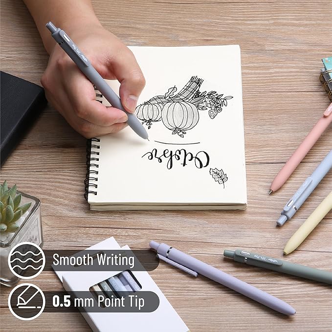 Mr. Pen- Retractable Gel Pens for Journaling, 6 Pack, 0.5 mm Black Ink, Morandi Barrels, Smooth Writing Aesthetic Pens for Women