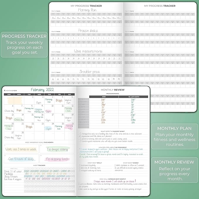 Clever Fox Fitness Journal PRO – Daily Workout Planner with Meal Planner & Habit Tracker – Gym Exercise Log Book for Women & Men – Fitness Planner Notebook – Lasts 6 Months, 7x10” - Forest Green