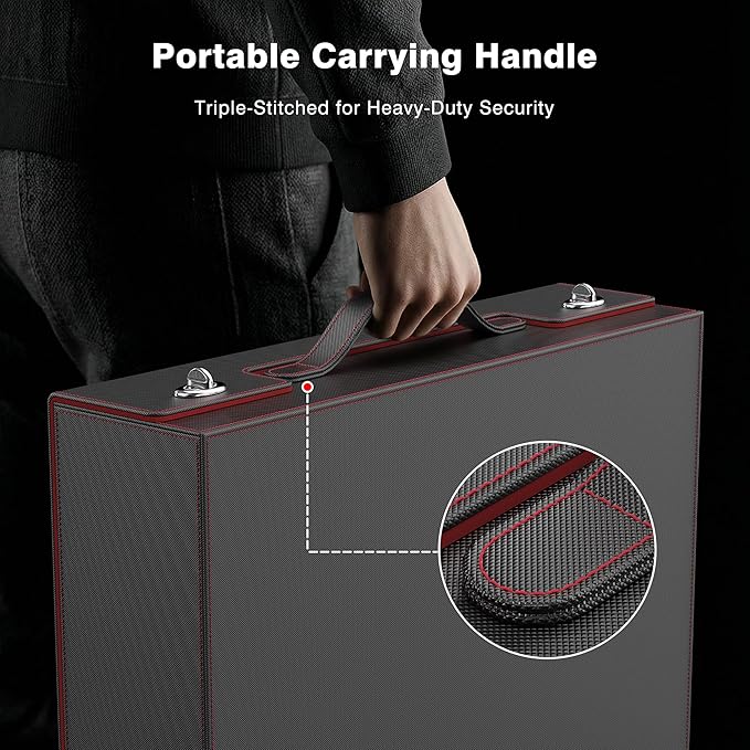 Kabinka Trading Card Storage Box with Handle & Mechanical Latch,5-Row 3900+ Commander MTG Card Case with Sealed Display Window,Top loaders Organizer Deck Box for MTG/TCG/PTCG/Sports Cards (Black Red)