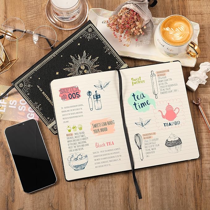 Artfan Ruled Notebook/Journal – Premium Thick Paper Faux Leather Classic Writing Notebook with Pocket + Page Dividers Gifts, Banded, Large, 144 Pages, Hard Cover, Lined (5.8 x 8.4) - Black