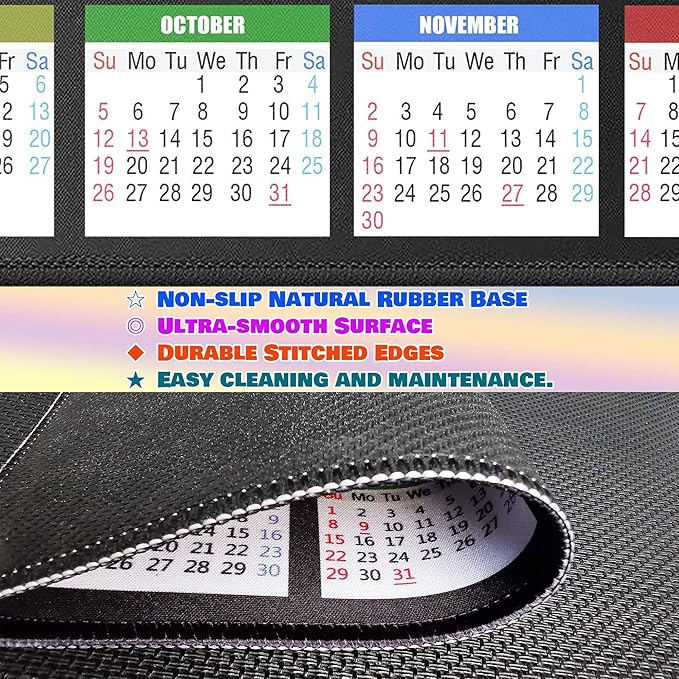 Calendar Mouse Pad with Non-Slip Rubber Base, Premium-Textured & Waterproof Mousepads with Stitched Edges, Mouse Pads for Computers, Laptop, PC, Office & Home (2025 White)