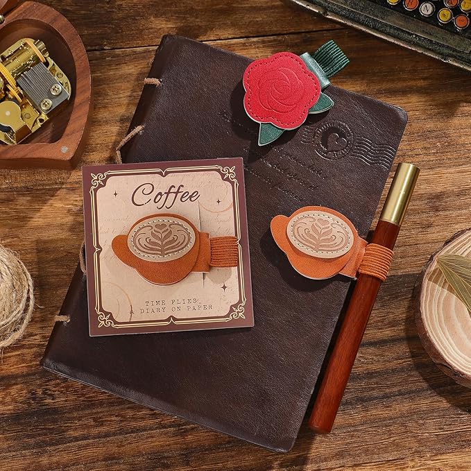 2PCS Magnetic Bookmarks with Pen Clip, Leather Bookmarks for Women, Magnetic Pen Holder Book Accessories