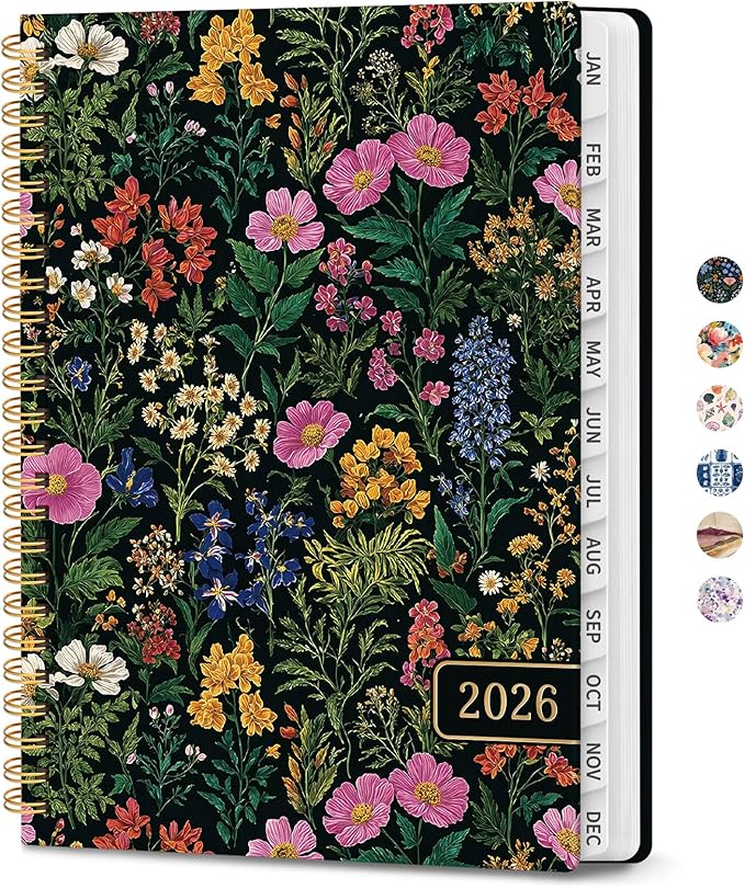 2026 Planner, Weekly and Monthly Planner for Women, Jan 2026 - Dec 2026 Pretty 2026 Calendar Planner with Monthly Tabs, Inner Pocket, Spiral Binding, Perfect for Office Home School - 6.3" x 8.5", Abundant Floral