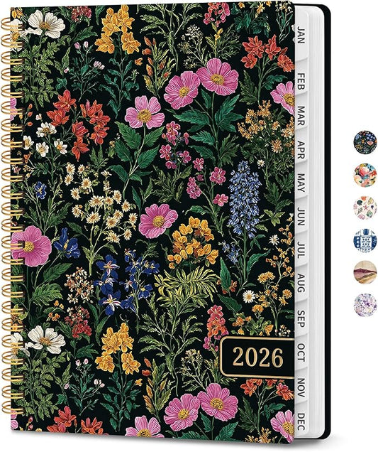 2026 Planner, Weekly and Monthly Planner for Women, Jan 2026 - Dec 2026 Pretty 2026 Calendar Planner with Monthly Tabs, Inner Pocket, Spiral Binding, Perfect for Office Home School - 6.3" x 8.5", Abundant Floral