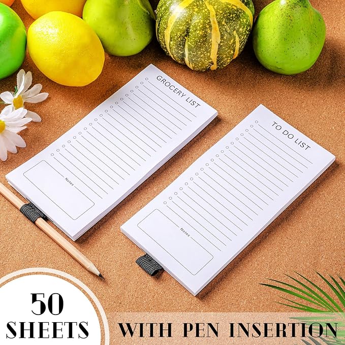 Sinmoe 2 Pcs Magnetic Notepad for Refrigerator Grocery List Magnet Notepad Fun Memo Note Pad Fridge To Do List with Pen Holder for Shopping Grocery Task, 3.5 x 7.5 Inch, 100 Sheets(Grocery List)
