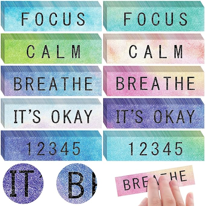 Crtiin 80 Pcs Anxiety Sensory Stickers with Inspirational Quotes Calm Textured Relief Mental Health Stickers Office Adhesive Sensory Tape Anti Stress for Adults(Bright)