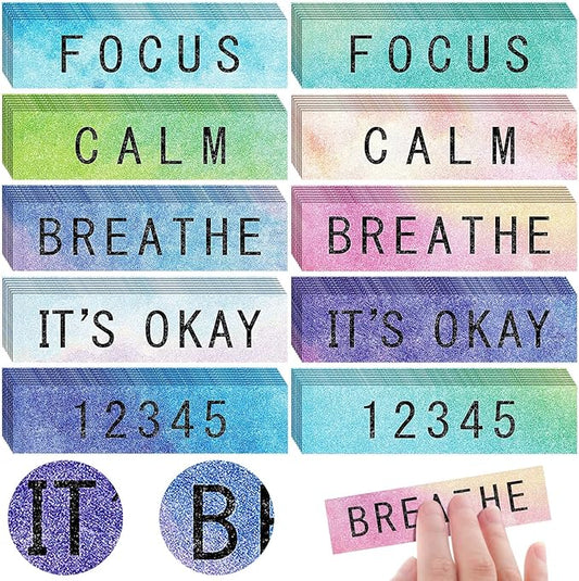 Crtiin 80 Pcs Anxiety Sensory Stickers with Inspirational Quotes Calm Textured Relief Mental Health Stickers Office Adhesive Sensory Tape Anti Stress for Adults(Bright)