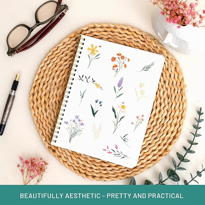 Happy Hoos® Aesthetic Spiral Notebook - 6.25" x 8.25" College Ruled Journal Notebook - Hard Cover Writing Journal for Work, School, Travel, More - Floral Notebook 8 Seasonal Designs(Spring Bloom)