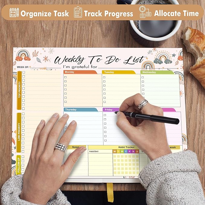 Weekly Planning To-Do-List Pad, 52 Undated Sheets for Daily To-Do Lists, Habit Tracking, Academic Scheduling, and Productivity Goals - Perfect for Work, Home, and Office Organization 8.5x11 inches