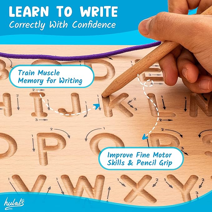 Learn to Write: Portable Wooden Alphabet Letter Tracing Sensory Pad Board - Toddler Writing Practice for Kids Age 3-5, Montessori Toys for 3+ Year Old, Letter Tracing for Kids 3-5 Writing Tools