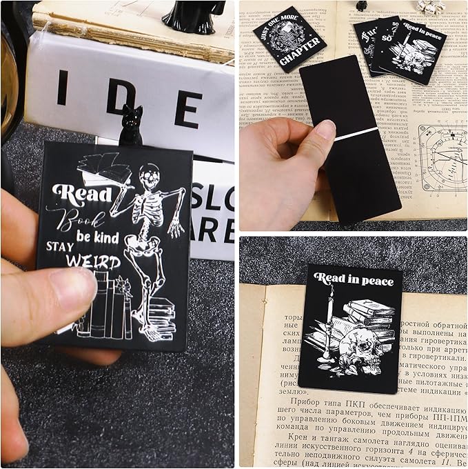 Gothic Skeleton Magnetic Bookmarks, 8 Pcs Horror Skull Magnet Book Mark Clips for Reading, Witchy Goth Book Markers for Women Men Book Lovers Christmas Stuffer Birthday Gifts School Office Supplies
