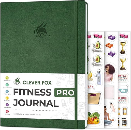 Clever Fox Fitness Journal PRO – Daily Workout Planner with Meal Planner & Habit Tracker – Gym Exercise Log Book for Women & Men – Fitness Planner Notebook – Lasts 6 Months, 7x10” - Forest Green