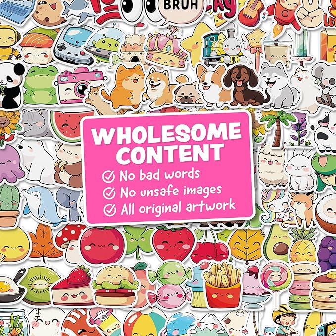 Cute Stickers for Kids - Kawaii Water Bottle Stickers for Teens - 108pc Sticker Pack - Waterproof Vinyl Stickers for Water Bottles, Scrapbook, Laptops - Valentine Stickers for Kids Classroom, Gifts