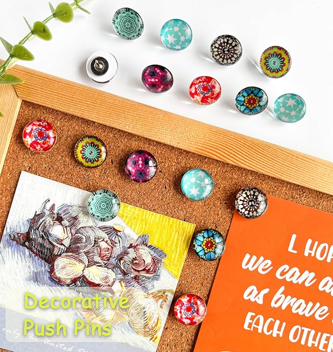 Push Pins, Thumb Tacks for Bulletin Board, Glass Decorative Pins and Tacks, Cork Board Thumbtacks, Cute Thumbtack for Office Decor,Class Decor,Cubicle Accessories and Home Decor