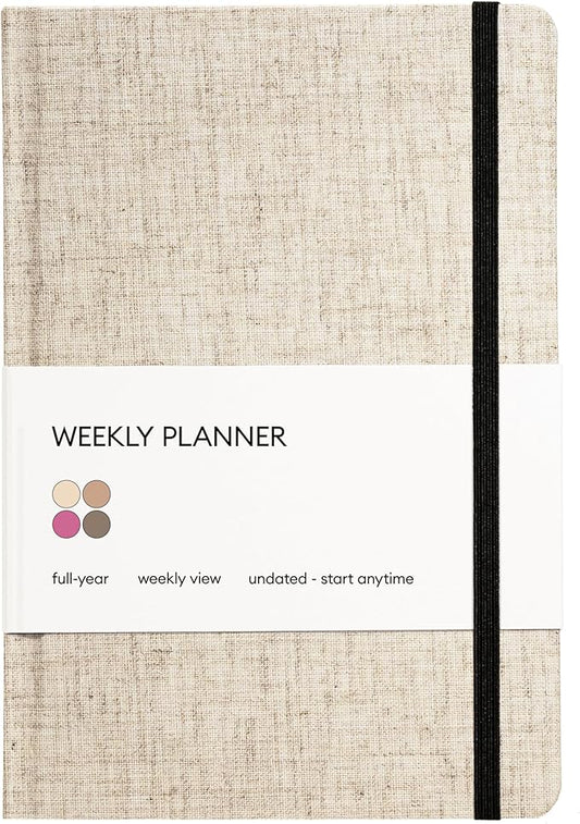 Kunitsa Co. Undated Planner - Hardcover, with Habit Tracker & Goal Setting - Weekly, Full Year (Oat)