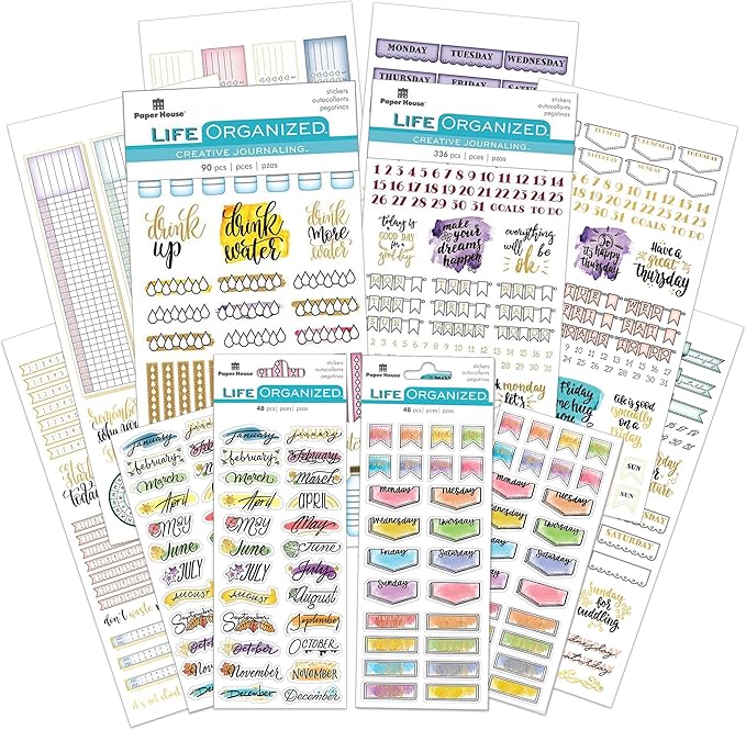Paper House Productions Planner Sticker Essential Set of 4 Packs of 4 Sticker Sheets for Planners, Journaling and Crafting