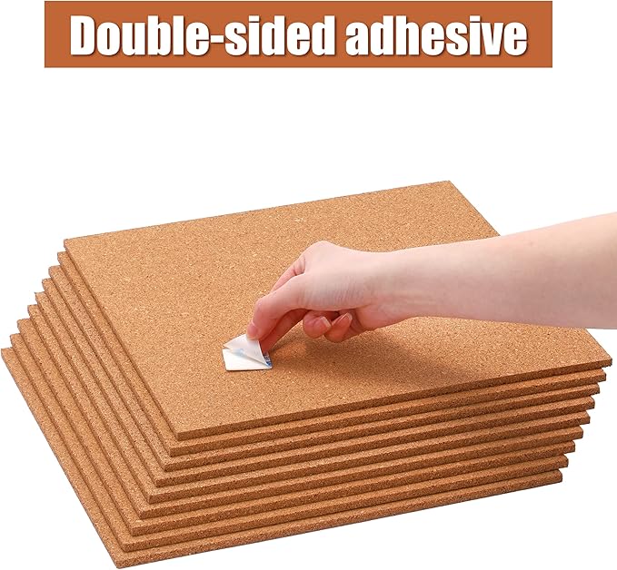 SUNGIFT Cork Board 12"x12" -12 Pack Bulletin Boards 1/4" Thick Square Decorative Cork Tiles with 100 PCS Push Pins Double-Sided Adhesive Corkboards Tiles for Wall Office