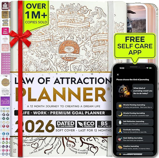 Deluxe 2026 Planner Weekly and Monthly | Law of Attraction Planner with Productivity App | 12-Month for Productivity, Gratitude & Goal Setting | Includes Foldable Vision Board, Gift Box & Stickers