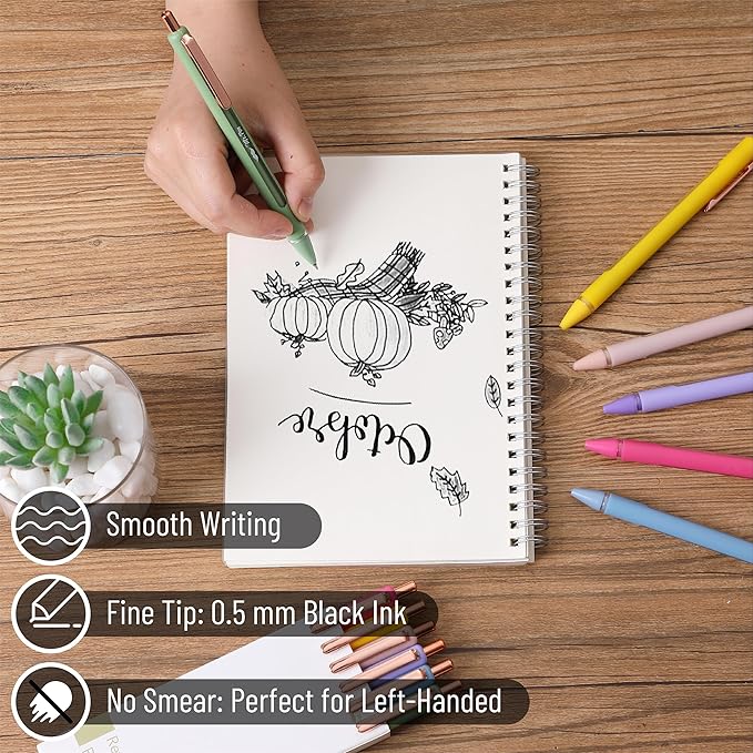 Mr. Pen- Retractable Gel Pens, 6 Pack, Black Ink Gel Pens Fine Point 0.5mm, Vibrant Barrels, Fast Dry, Gel Pen