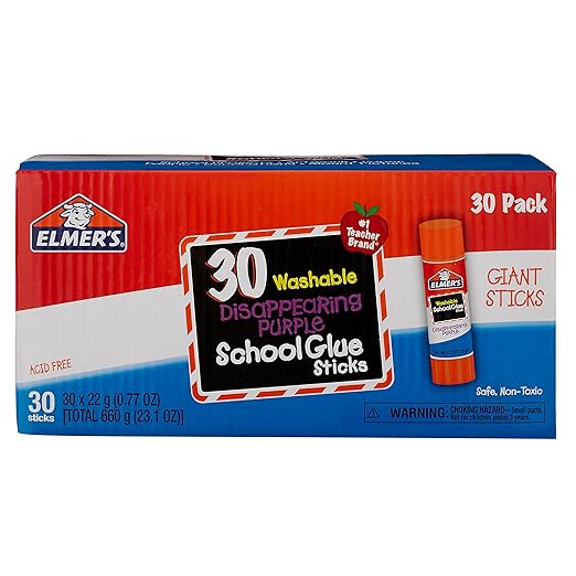 Elmer's Disappearing Purple School Glue Sticks, Washable, 22 Grams, 30 Count (Pack of 2)