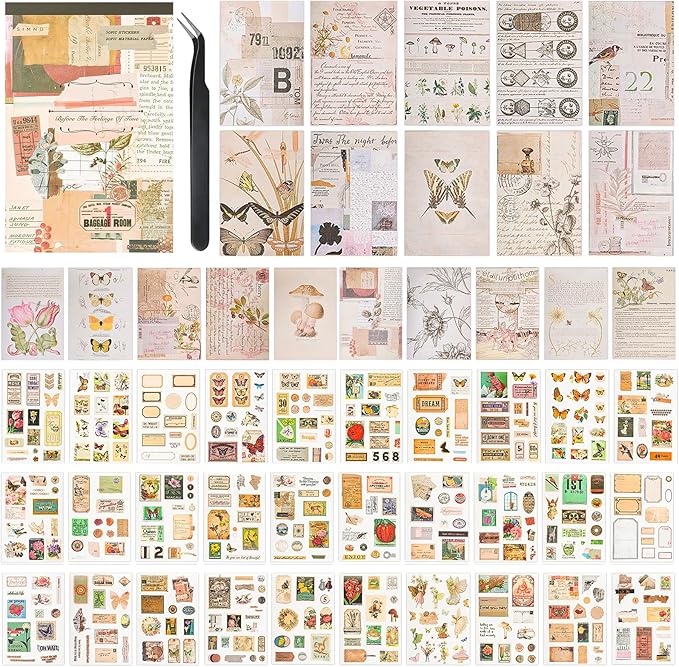 Vintage Journal Stickers - Aesthetic Sticker Book for Journaling & Scrapbooking - 50 Sheets with 30 Stickers & 20 Papers for Bullet Journals