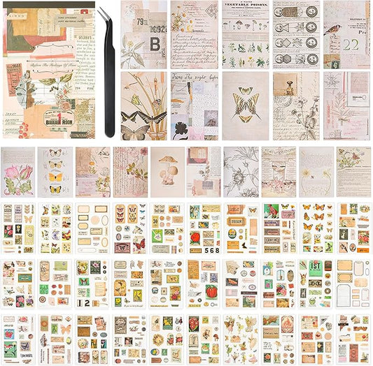 Vintage Journal Stickers - Aesthetic Sticker Book for Journaling & Scrapbooking - 50 Sheets with 30 Stickers & 20 Papers for Bullet Journals
