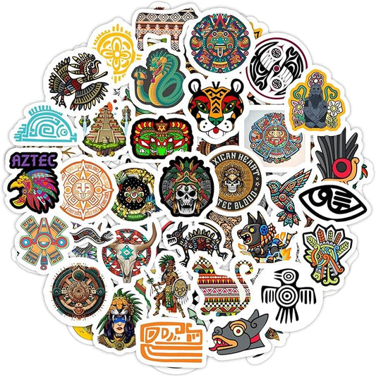 BulbaCraft Aztec Stickers for Water Bottle and Laptop - Aztec Party Supplies & Decorations, Waterproof Vinyl Decals, Culture and History Stickers, Gifts for Women & Men
