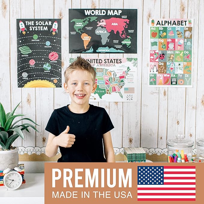 Hadley Designs 16 Educational Posters for Classroom Decor - Learning Posters for Toddlers 1-3, Alphabet for Classroom Wall, Daycare Essentials, Homeschool Posters Preschool, Cactus Playroom Decor
