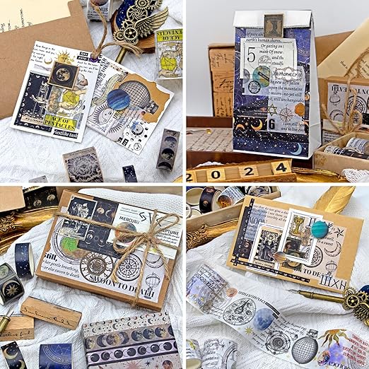 Vintage Tarot & Celestial Washi Tape Set - 25 Rolls Astrology Style Decorative Tapes for Journaling, Scrapbooking,Junk Journal, DIY Craft，Bullet Journaling , Celestial Stickers with Beautiful Gift Box