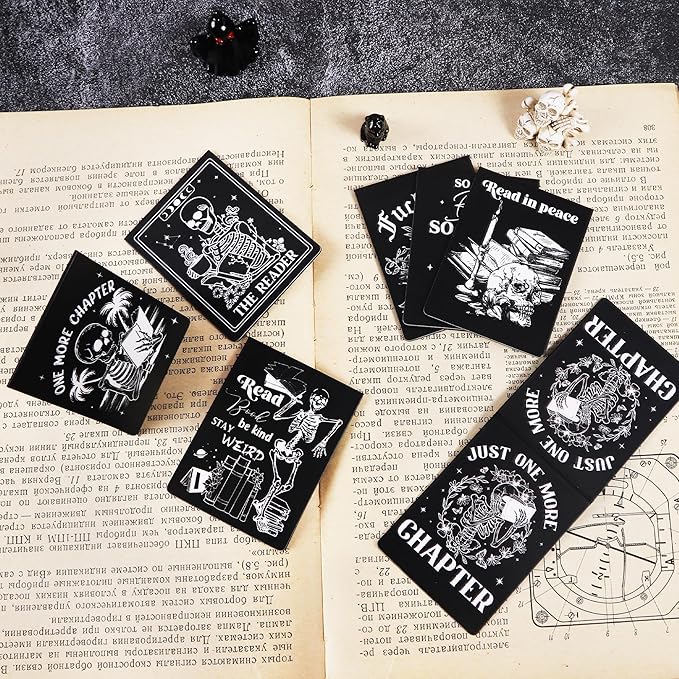 Gothic Skeleton Magnetic Bookmarks, 8 Pcs Horror Skull Magnet Book Mark Clips for Reading, Witchy Goth Book Markers for Women Men Book Lovers Christmas Stuffer Birthday Gifts School Office Supplies